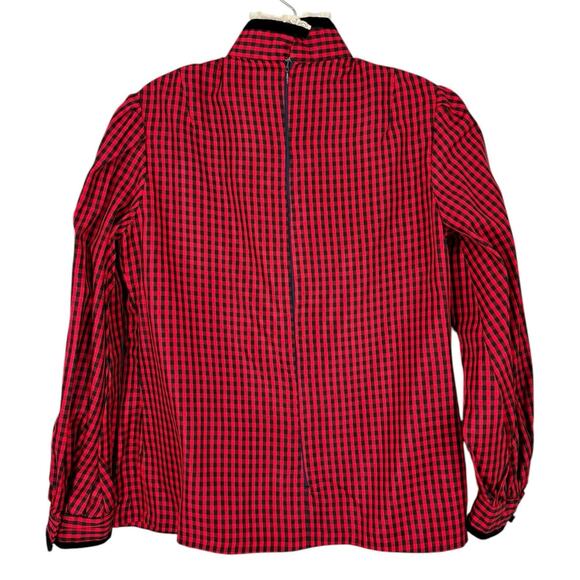 Vintage High Collar Taffeta Gingham Blouse Coquette Prairie Edwardian Medium - Picture 14 of 14